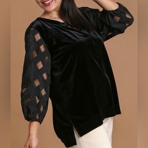 Omgee Sheer black sleeve velvet top